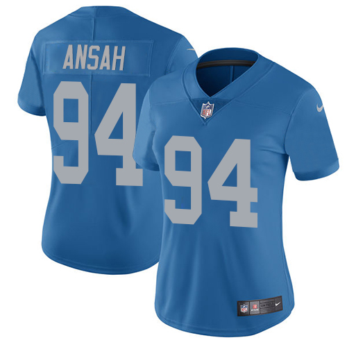 Nike Lions #94 Ziggy Ansah Blue Throwback Women's Stitched NFL Vapor Untouchable Limited Jersey - Click Image to Close